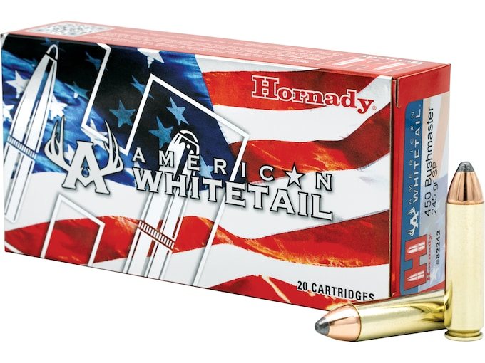 Hornady American Whitetail 450 Bushmaster Ammo 245 Grain Hornady Interlock Jacketed Soft Point 500 Rounds