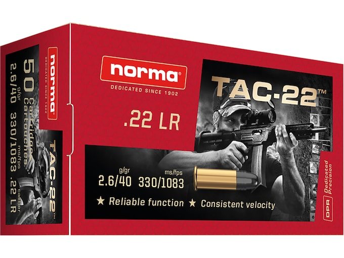 Norma TAC-22 Ammunition 22LR 40 Grain Lead Round Nose