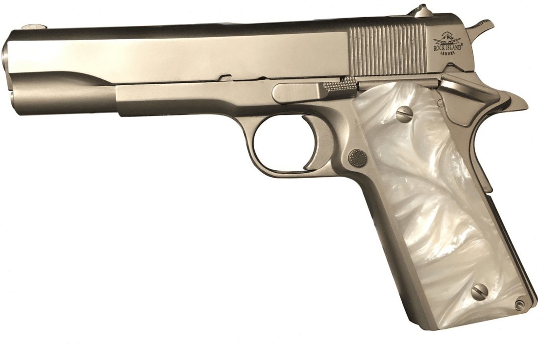 Rock Island Armory M1911-A1 GI Nickel .45 ACP 5" Barrel 8-Rounds Mother of Pearl Grips