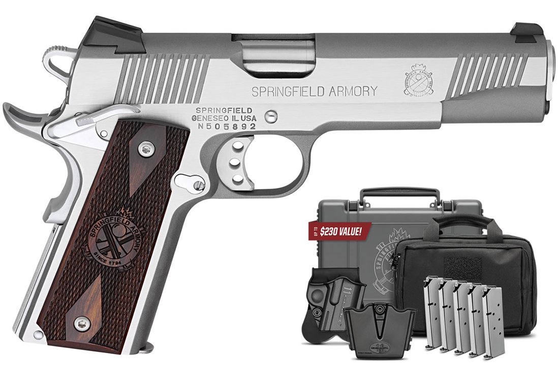 Springfield Armory 1911 Loaded .45 ACP Stainless Steel with Instant Gear Up Package