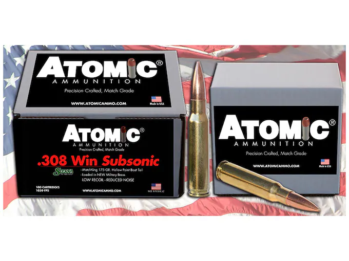 Atomic Ammunition Match Subsonic 308 Winchester Ammo 175 Grain Sierra MatchKing Jacketed Hollow Point Box of 100 Direct - Conway Hunting Supply | Firearms, Ammo & Gear
