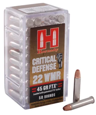 Hornady Critical Defense 22 Winchester Magnum Rimfire (WMR) Ammo 45 Grain Hornady FTX Polymer Tip - Conway Hunting Supply | Firearms, Ammo & Gear