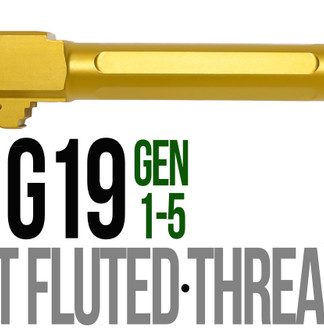 Fits Glock 19 9mm Match Straight Fluted Barrel Threaded in Gold - Conway Hunting Supply | Firearms, Ammo & Gear